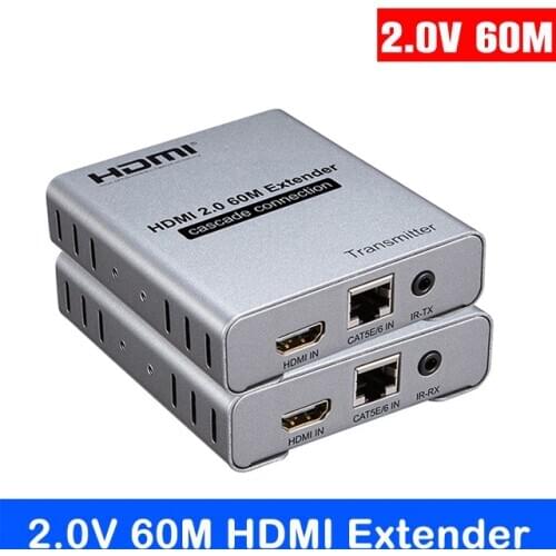 HDMI 2.0 Extender 60M Cascade Connection 4K 60Hz Via Cat5E/6 CAT6 RJ45 Ethernet Cable 1080P 120M Transmitter Receiver Converter
