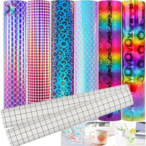 XFX HTV Assorted Holographic Chrome Rainbow Vinyl Adhesive Craft Vinyl 12X12 In 8 Pcs for Cricut and Silhouette & Cameo Cricut