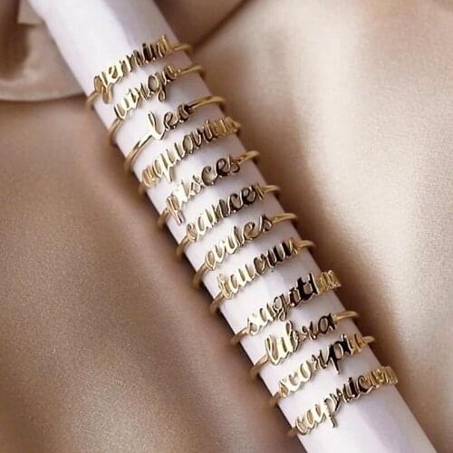 2020 new fashion personality simple twelve constellation letter opening ladies adjustable ring wedding ring jewelry