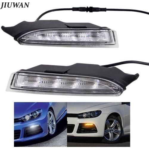 1 Pair 12V LED Car Daytime Running Light Emergency Warning Turn Signal Fog Lamp for VW Scirocco R 2010-2014 Car Front Lamp Parts