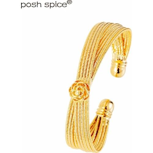 1pcs Flower Copper Indian Bracelets Dubai Bangles for Women Arabic Bangles with Charm Ethiopian African Gold Bracelets&Bangles