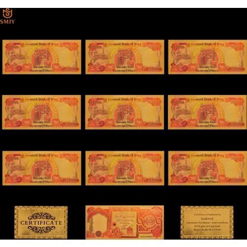 10 PCS/Lot Colorful Iraq Currency Paper 25000 Dinar in 24k Gold Plated Money Banknote Collections