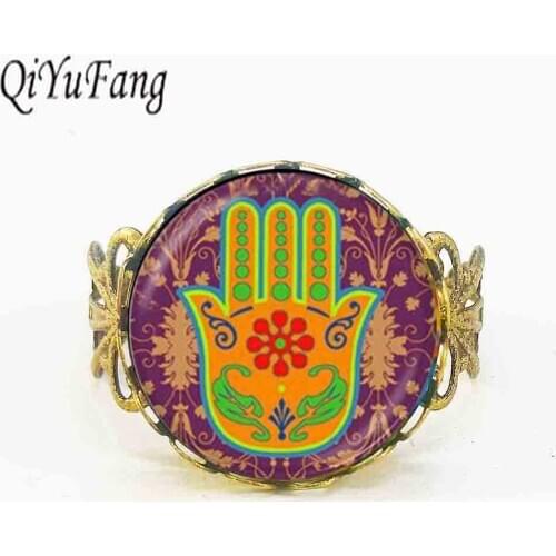2018 Collares Collier New Hot Sale Hamsa Hand Of Fatima Ring For Palm Power Hands Dome Ring men women lady friends gift