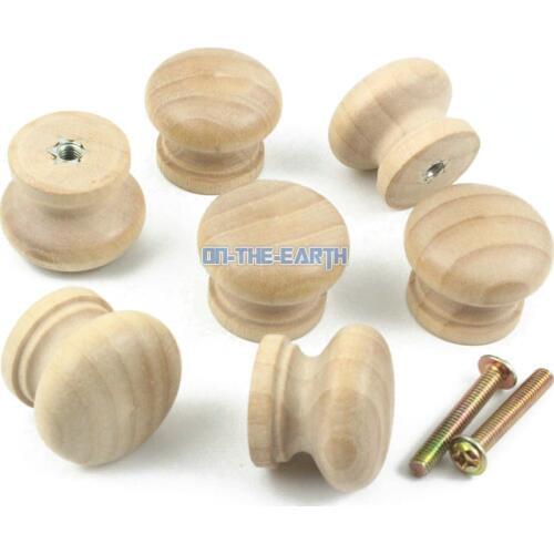 25 Pieces 28mm Unpainted Wooden Drawer Pull Cabinet Knob Furniture Wood Handle
