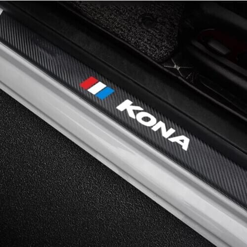 4pcs Carbon Fiber Door Sill Protector Leather Vinyl Stickers For Hyundai kona 2012 2020 2018 2019 Car Accessories