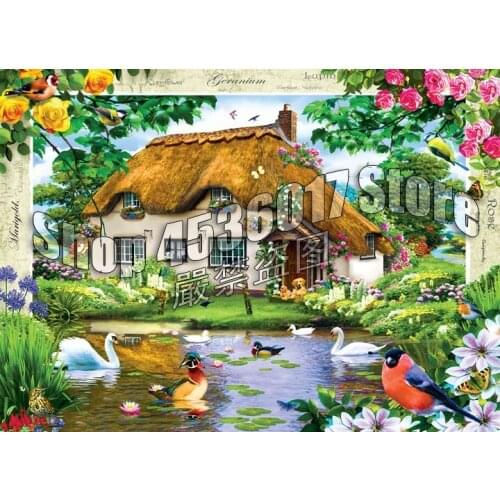 5d Diy Diamond Painting Full Cross Stitch Diamond Mosaic Swan Cottage Gardening & Flowers Art Paintings Home Decor Christmas gif
