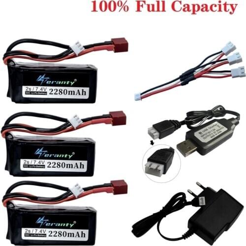 7.4V 2280mAh Battery Charger Sets for A949 A959-B A969-B A979-B K929-B Rc Car Boat Tank 2s 7.4v LiPo battery for Wltoys car toys