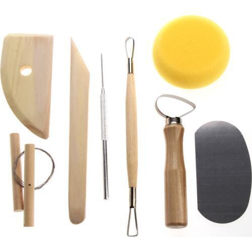 8pcs Pottery Clay Tool Set Pottery Ceramics Molding Tools Stainless Steel Wood Sponge Tool Set Wood Spong