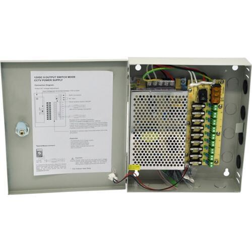 AC 100~240V to DC 60W 12V 5A Output 9 Channels CCTV Power Supply Box for Cameras