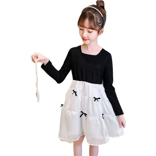 Dresses For Girls Patchwork Mesh Dress For Kids Girl Long Sleeve Dress For Kids Spring Autumn Clothes Girl 6 8 10 12 14