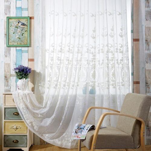 European White Embroidered Voile Curtains Bedroom Sheer Curtains for Living Room Tulle Window Curtains/Panels Window Screening