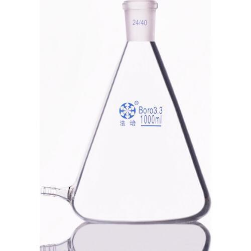 Filtering flask with Lower tube,Capacity 1000ml,Joint 24/40,Triangle flask with tubules,Lower tube conical flask