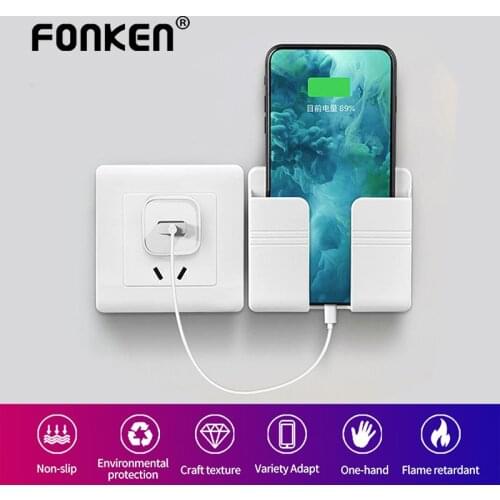 FONKEN Wall Phone Holder Wall Charger Storage Box Wall Mounted Organizer Cellphone Hanging Stand Charging Hook Phone Bracket