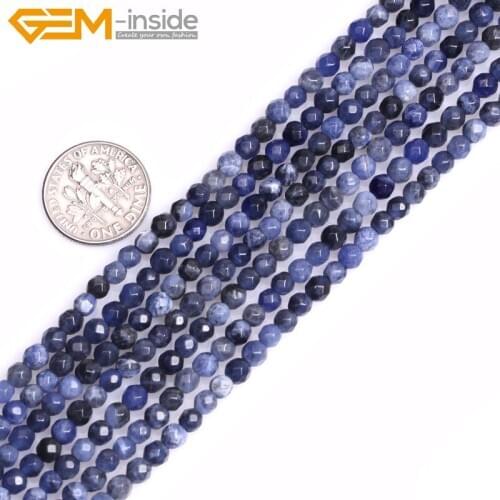 Gem-inside 4-12mm Natural Stone Beads Round Faceted Sodalite Beads For Jewelry Making Beads 15'' DIY Beads Jewellery Gift