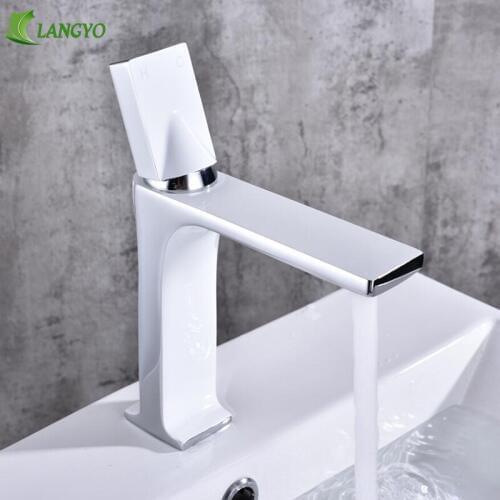 LANGYO Bathroom Sink Faucet Cold and Hot Bathroom Faucet Chrome Water Mixer White Water Tap Black Brass Basin Faucet Mixer