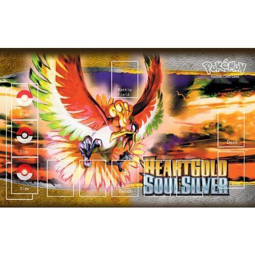 Pokemon Playmat Mat Pad Trading Card Game Heart Golg Soul Silver Ho-Oh Phoenix Chicken Cartoon Toys for Children