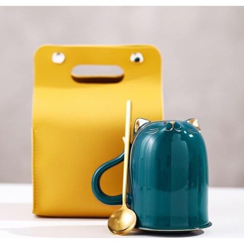 Ceramic Mug Cat Cup with Spoon Household Tea Cup Office Cup Cat Creative Trend Net Red Water Cup mug