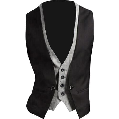 Men Formal Waistcoat Vest Business Solid Color Single Button Vest gilet Fake Two-pieces V Neck Casual S-lim chalecos para hombre