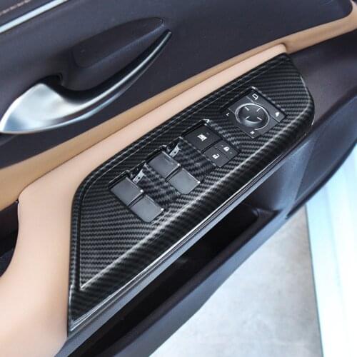 QHCP Car Window Lift Button Switch Panel Cover Trim Sticker 4Pcs ABS Wood Grain Carbon Fiber Style For Lexus ES200 260 300H 2018