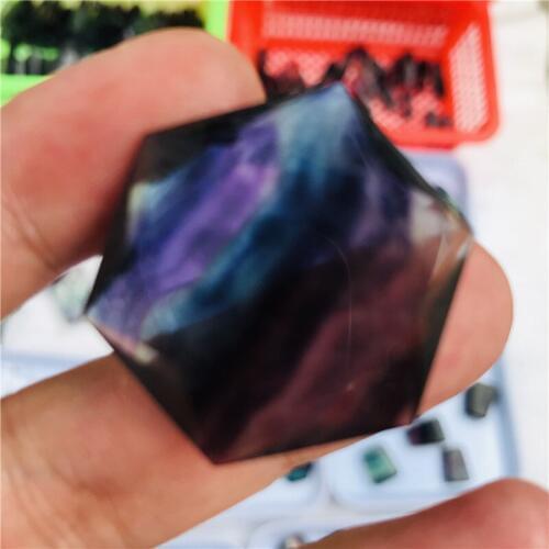 Natural rainbow fluorite hexagonal crystal gem disc meditation healing chakra polishing crystal gem disc home decoration