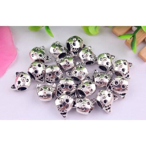 New arrive 50pcs/lot Alloy Spot Round Chamilia cat beads Spacer Murano Chunky Bead Charm Pendant Fit For Bracelet Charms