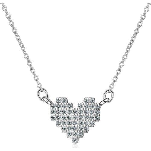 New Heart Shaped Full Zircon Pendants Necklaces For Women Trend Short Clavicle Chain Choker 925 Sterling Silver Jewelry SAN66