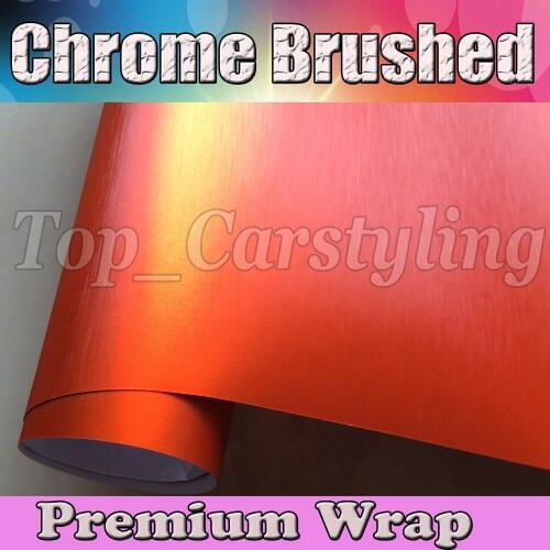 Orange Matt Chrome Brushed Vinyl Car Wrap Foile With Air bubble free / METALLIC CAR STYLING COVERING 1.52x30m/roll 5x98ft