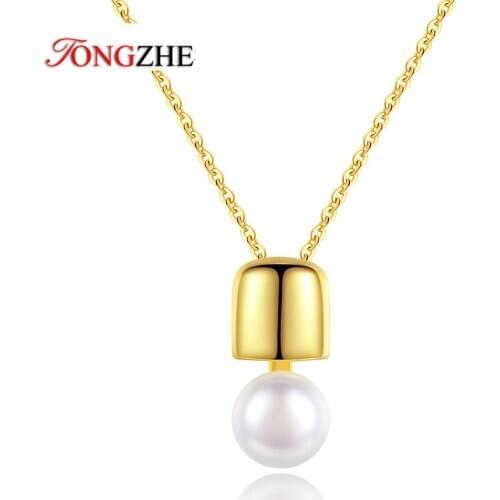TONGZHE Pearl Geometric 925 Sterling Silver Pendants Necklaces For Women Gold Color Link Chain Necklace Jewelry Gift
