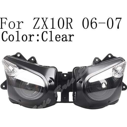 Motorcycle Front Headlight Lamp Assembly For Kawasaki Ninja ZX-10R 2006 2007 Clear Lens