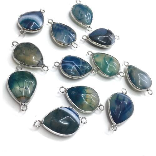 Natural Stone Agates Pendant Water drop shape Double hole connector Pendants for Jewelry Making DIY Necklace Accessories 18x30mm