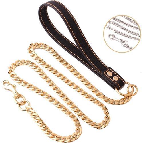 Metal Durable Dogs Leash Strong Stainless Steel Dog Traction Rope Chain Solid Pet Leash Long for Large Dogs Pitbull Pet Supplies