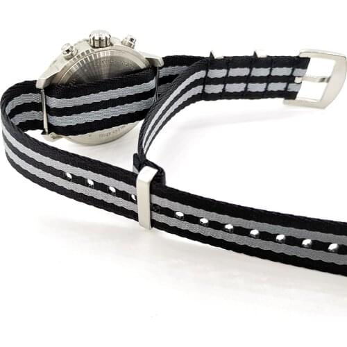 Soft Watch Strap 20mm 22mm Seatbelt Watch Band Nylon Nato Strap For 007 James Bond Military Black&Grey Striped Replacement Watch
