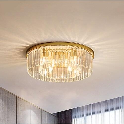 Luxury LED Ceiling Chandelier Light Crystal Bedroom Guest Dining Room Modern American Minimalist Metal Low Rise Small Apartment