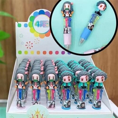 Demon Slayer Pen Kimetsu No Yaiba Anime Cosplay 4 Color Gel Pen Kamado Tanjirou Nezuko Cartoons Fashion School Stationery Prize