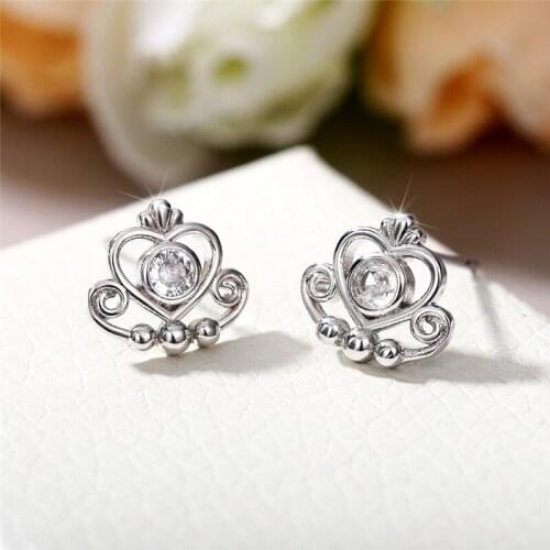 Huitan Delicate Crown Stud Earrings for Women Silver Color/Rose Gold Color Romantic Bridal Wedding Earrings Fashion Jewelry New