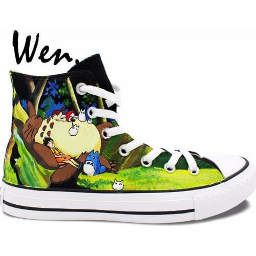 Wen Design Custom Anime Hand Painted Shoes Man Womans Sneakers My Neighbor Totoro High Top Men Womens Canvas Sneakers