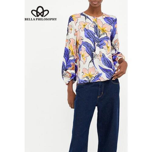 Bella Philosophy Spring Long Sleeve Print Blouse Casual Floral Female Retro Blouse Street Wear Lady Fashion Blouse Tops 2019