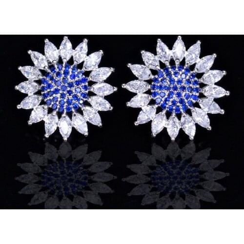 QTT 925 Silver Ladies Earring Elegant Flower Womens Sunflower Zircon Stud Earrings Charms Jewelry for Women Wedding Party