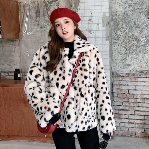 Winter Thick Warm Leopard Faux Fur Coat Women Plus size Loose Lambswool Outerwear Fashion Short Double-faced Fur Jacket Female