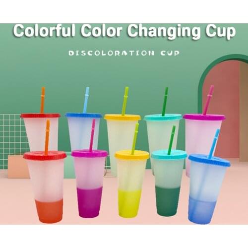 1Pc 700ml Cold Drink Water Cup Magic Color Changing Straw Cup With Lid Reusable Portable Cups Plastic Tumbler Cold Coffee Mug