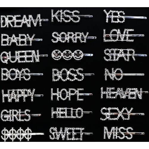1PC Fashion Letter Word Rhinestone Crystal Hairpins Hairgrip Hair Clips Pin Barrette Ornament Hair Styling Accessories