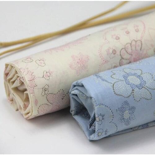 100% Combed Cotton High Count Exquisite LIGHT BLUE BEIGE Gold Dots Flowers Floral Very Thin Fabric for Summer Shirt Dress Blouse