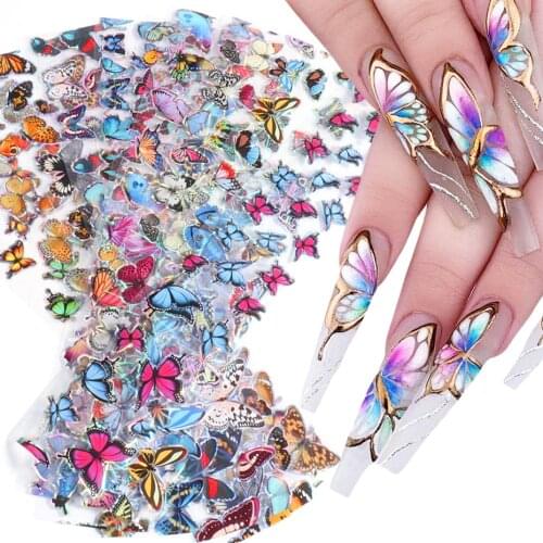 10pcs Butterfly Nail Sticker Foil Big Size Laser Reflective Nail Polish Slider Summer Decoration Transfer Decal Manicure LE8102