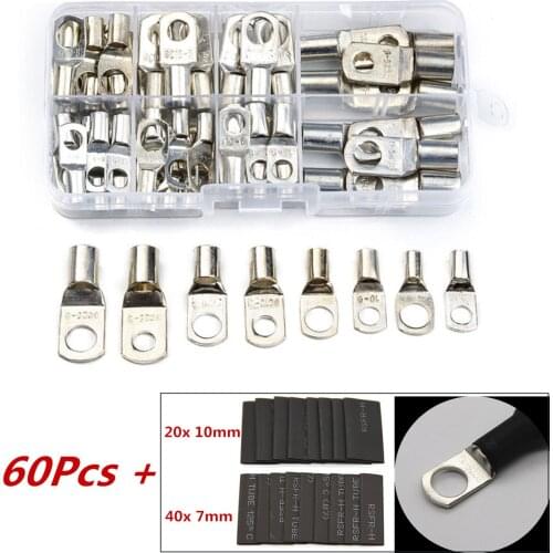 120Pcs Assortment SC Bare Terminals Tinned Copper Lug Ring Wire Connectors Bare Cable Crimp Closed Ends Terminal Kit