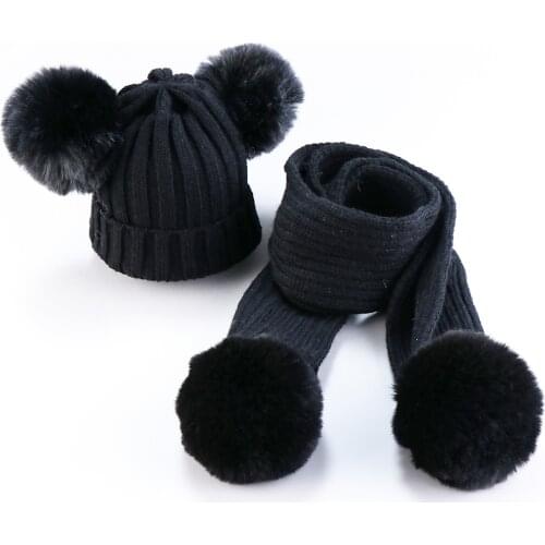 FOCUSNORM Newborn Baby Boy Girl 0-3Y Knit Hats+Scarf 2pcs Autumn Winter Warm Beanies Balls Caps 5 Colors