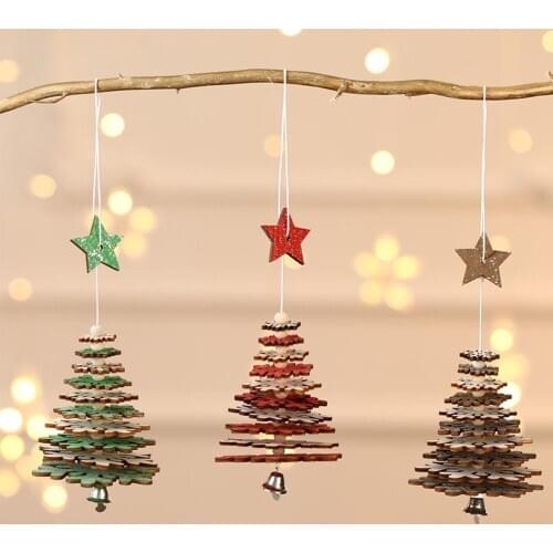 2020 New Creative Wood Craft Christmas Wooden Pendants Ornaments Kids Gift DIY Xmas Tree Ornament Christmas Party Decorations