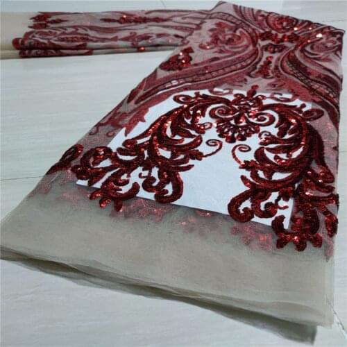 2021 African Sequins Lace Fabric Wine/white High Quality Lace French Tulle Lace Fabric Nigerian Lace Fabrics For Dress Purple