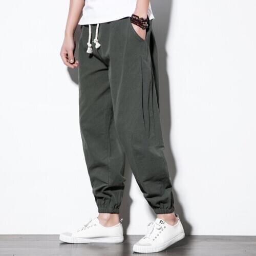 #2519 Spring Summer Vintage Men Cotton Linen Harem Pants Elastic Waist Plus Size Loose Retro Hip Hop Streetwear Track Pants