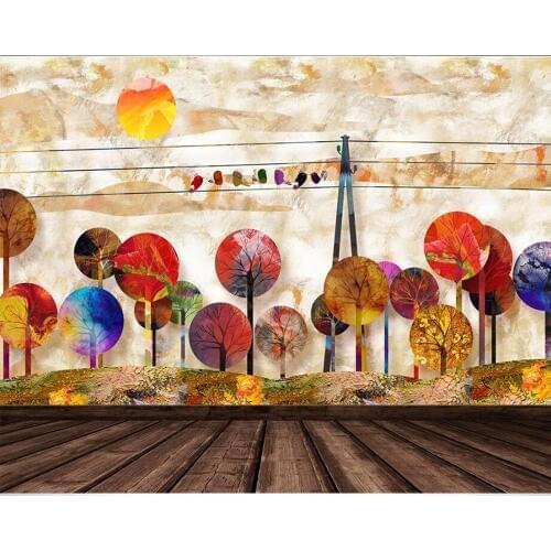 Abstract woods birds vintage decorative painting 3d wallpaper,living room TV sofa wall kids'room restaurant bar papel de parede