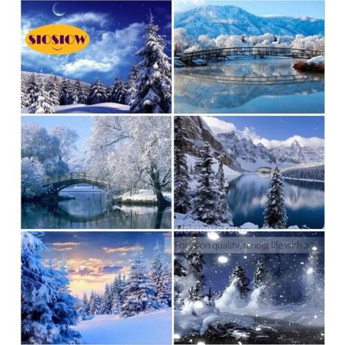 5D DIY Diamond Painting Cross Stitch Snow Winter Scenery Full Drill Resin Square White Landscape 3D Dimond Embroidery Home Decor